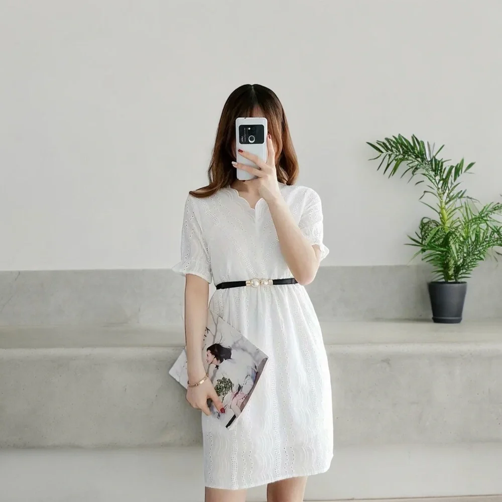 Thin Double Faux Pearl‎ Buckle Solid Color PU Leather Waist Thin Belt One Size